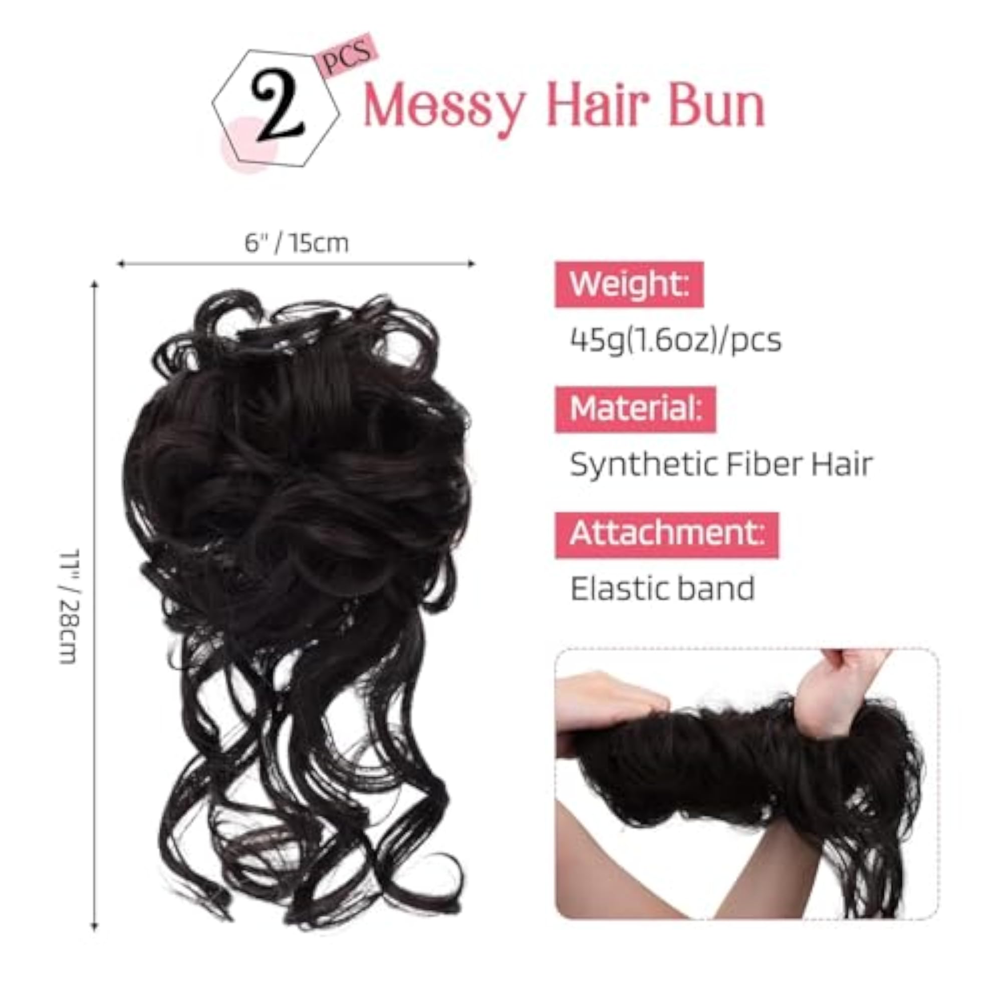 Fashionable Black Brown Synthetic Wavy Curly Scrunchies Set